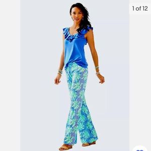 Lilly Pulitzer Blue & Aqua Floral Boot-Cut Pants